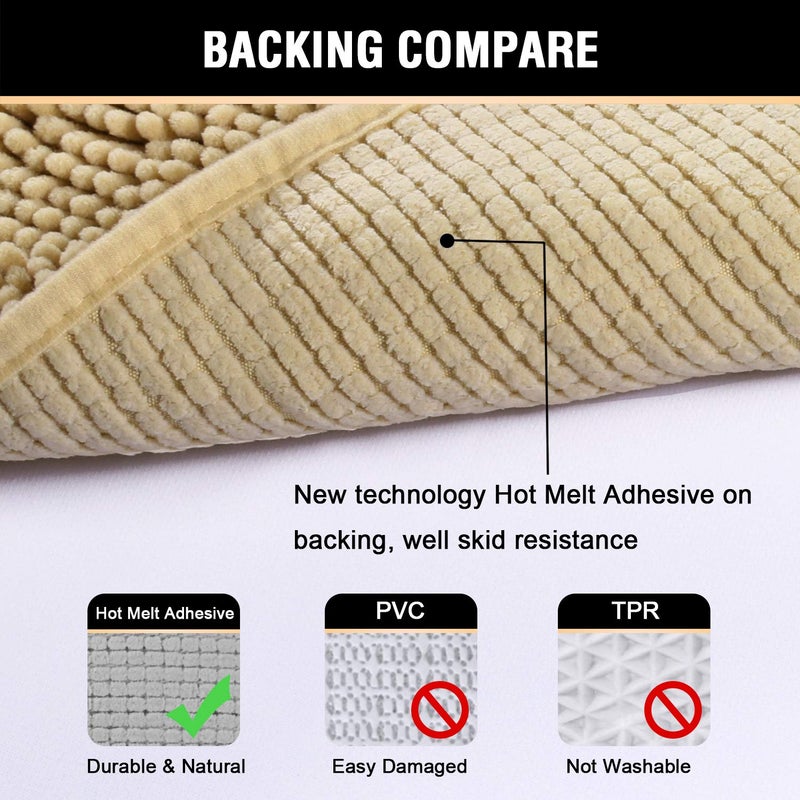 H.VERSAILTEX Ultra Soft Texture Chenille Plush Bath Rugs Floor Mats, Hand Tufted Bath Rug Non Slip Microfiber Door Mat for Kitchen/Entryway/Living Room, 32 by 20 inches, Beige - Image 5